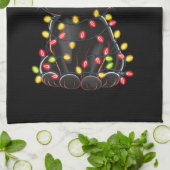 黒猫クリスマスツリーライトサンタおもしろいキッテン キッチンタオル (折り畳み)