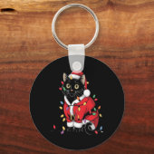 黒猫クリスマスツリーライトサンタおもしろいキッテン キーホルダー (正面)