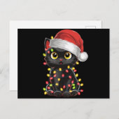 黒猫クリスマスツリーライトサンタおもしろいキッテン シーズンポストカード (正面/裏面)