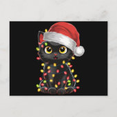 黒猫クリスマスツリーライトサンタおもしろいキッテン シーズンポストカード (正面)
