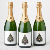 黒猫クリスマスツリー猫クリスマス スパークリングワインラベル (ボトル)