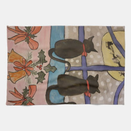 黒猫クリスマスティータオル キッチンタオル