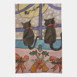 黒猫クリスマスティータオル キッチンタオル