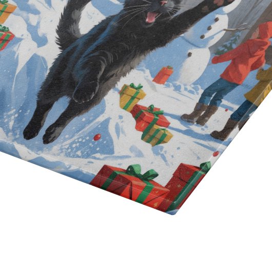 黒猫クリスマスフェスティバル雪のシーン カッティングボード (角)
