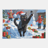 黒猫クリスマスフェスティバル雪のシーン キッチンタオル (横)