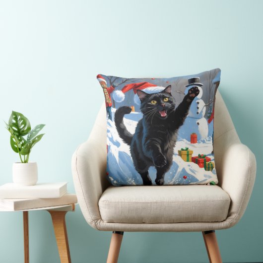 黒猫クリスマスフェスティバル雪のシーン クッション (椅子)