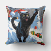 黒猫クリスマスフェスティバル雪のシーン クッション (正面)