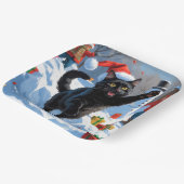 黒猫クリスマスフェスティバル雪のシーン ペーパープレート (傾斜あり)