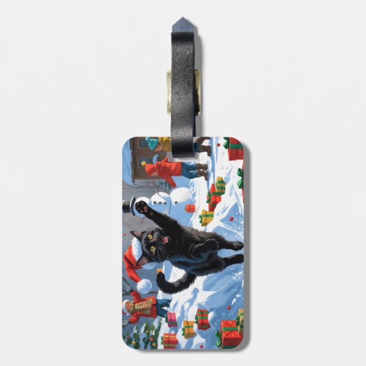 黒猫クリスマスフェスティバル雪のシーン ラゲッジタグ (裏面縦)