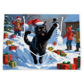 黒猫クリスマスフェスティバル雪のシーン ラージペーパーバッグ (正面)