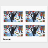 黒猫クリスマスフェスティバル雪のシーン 長方形シール (シート)