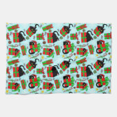 黒猫クリスマスプレゼント キッチンタオル (横)