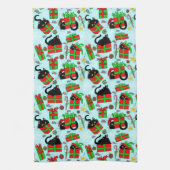 黒猫クリスマスプレゼント キッチンタオル (縦)