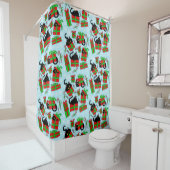 黒猫クリスマスプレゼント シャワーカーテン (インサイチュ)