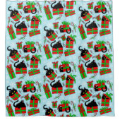 黒猫クリスマスプレゼント シャワーカーテン (正面)