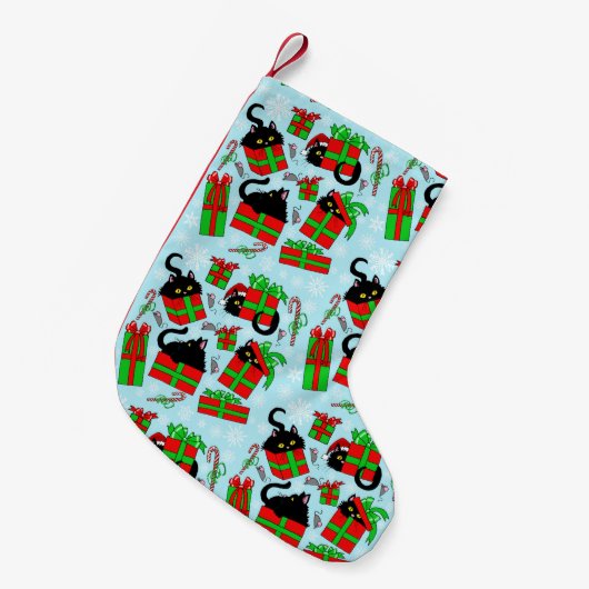黒猫クリスマスプレゼント スモールクリスマスストッキング (正面 (吊り時))