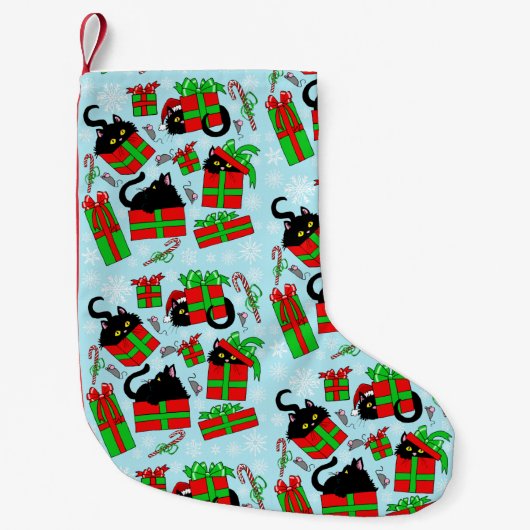 黒猫クリスマスプレゼント スモールクリスマスストッキング (正面)
