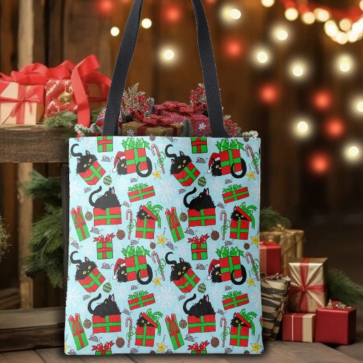 黒猫クリスマスプレゼント トートバッグ