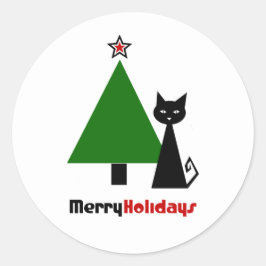 黒猫クリスマスラウンドクラシックステッカー ラウンドシール
