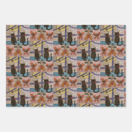 黒猫クリスマスラッピング紙シートセット ラッピングペーパーシート