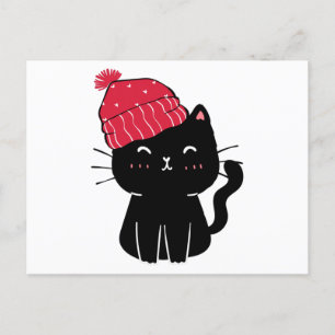 黒猫クリスマス帽 ポストカード