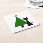 黒猫クリスマス スクエアペーパーコースター (アングル)