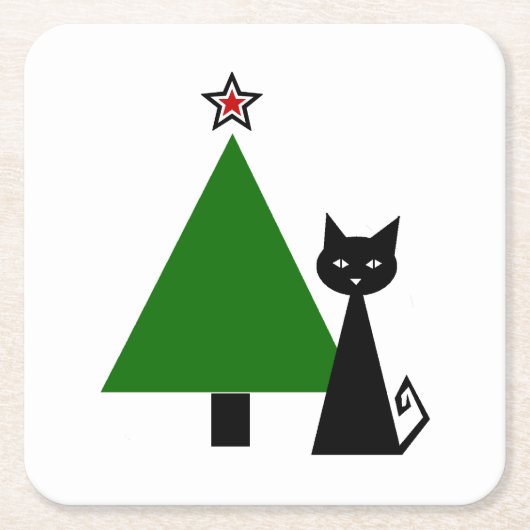黒猫クリスマス スクエアペーパーコースター (正面)