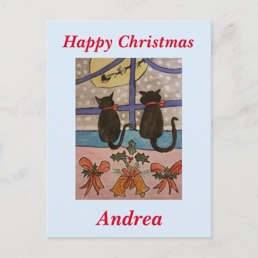 黒猫クリスマス ポストカード (正面)