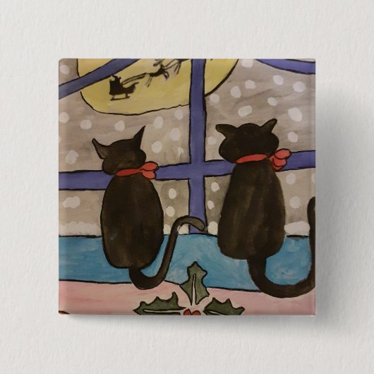 黒猫クリスマス 缶バッジ (正面)