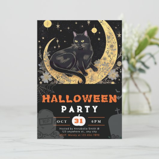 黒猫クレセントムーンフローラブラックハロウィン 招待状 (スタンド正面)