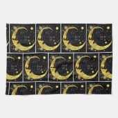 黒猫クレセントムーンフローラホワイトハロウィン キッチンタオル (横)