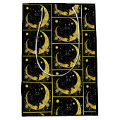 黒猫クレセントムーンフローラ金ゴールドハロウィン ミディアムペーパーバッグ (正面)