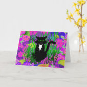 黒猫グリーティングカード カード (黄色い花)