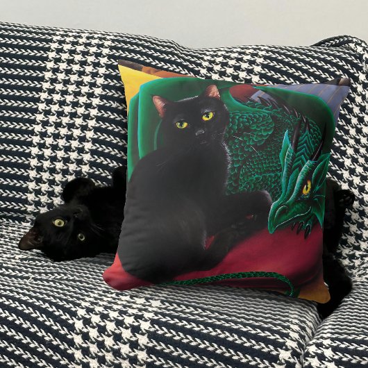 黒猫グリーンドラゴン クッション