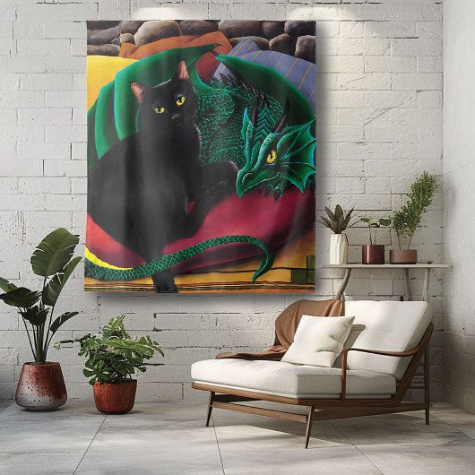 黒猫グリーンドラゴン タペストリー