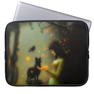 黒猫グリーンフォレストオカルトダークウィッチーAIアート ラップトップスリーブ