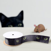 黒猫グリーン目のパターン サテンリボン