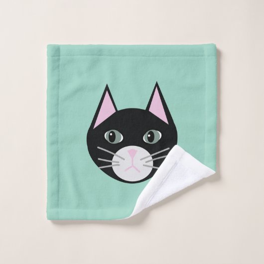 黒猫グリーン ウォッシュタオル (ウォッシュタオル)