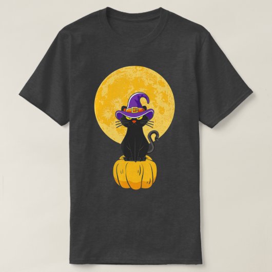 黒猫コスチュームヴィンテージ怖いハロウィンウィッチハ Tシャツ (デザイン正面)