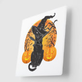 黒猫コスチューム怖いハロウィンウィッチハットムーン スクエア壁時計 (傾斜)