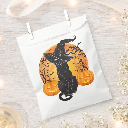 黒猫コスチューム怖いハロウィンウィッチハットムーン フェイバーバッグ (クリップ留めされた状態)
