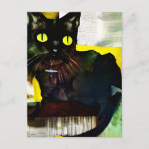 黒猫コラージュ絵画のはがき