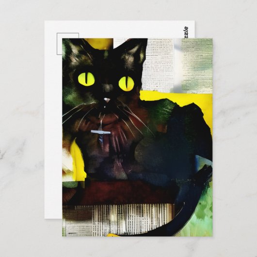 黒猫コラージュ絵画のはがき ポストカード (正面/裏面)