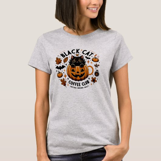 黒猫コーヒークラブハロウィーン女子Tシャツ – Tシャツ (正面)
