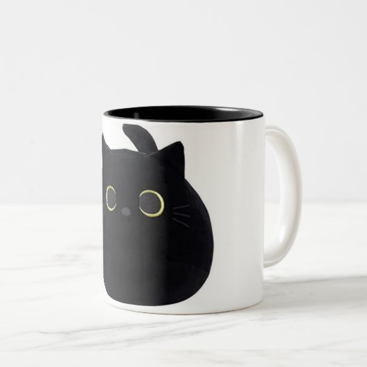 黒猫コーヒーマグ猫の覗き見る ツートーンマグカップ (正面右)