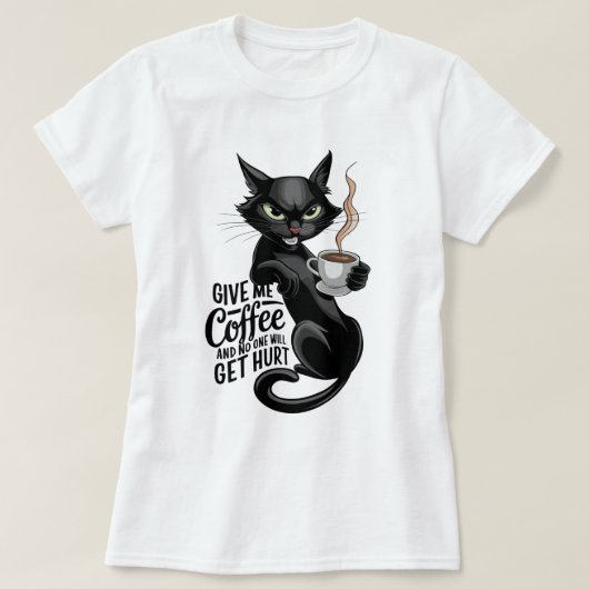黒猫コーヒー愛好家 Tシャツ (デザイン正面)