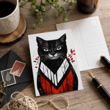 黒猫ゴシックアート 赤黒モダンなネコ