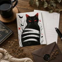 黒猫ゴシックアート 赤黒 モダンキャットイラスト