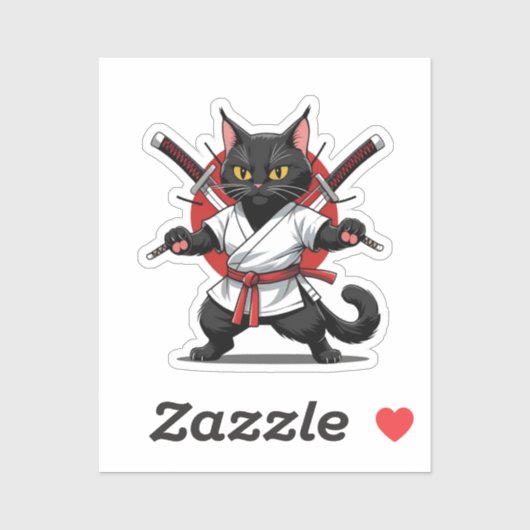黒猫サムライステッカー シール (シート)