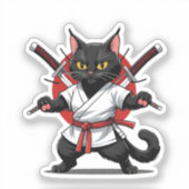 黒猫サムライステッカー シール (正面)